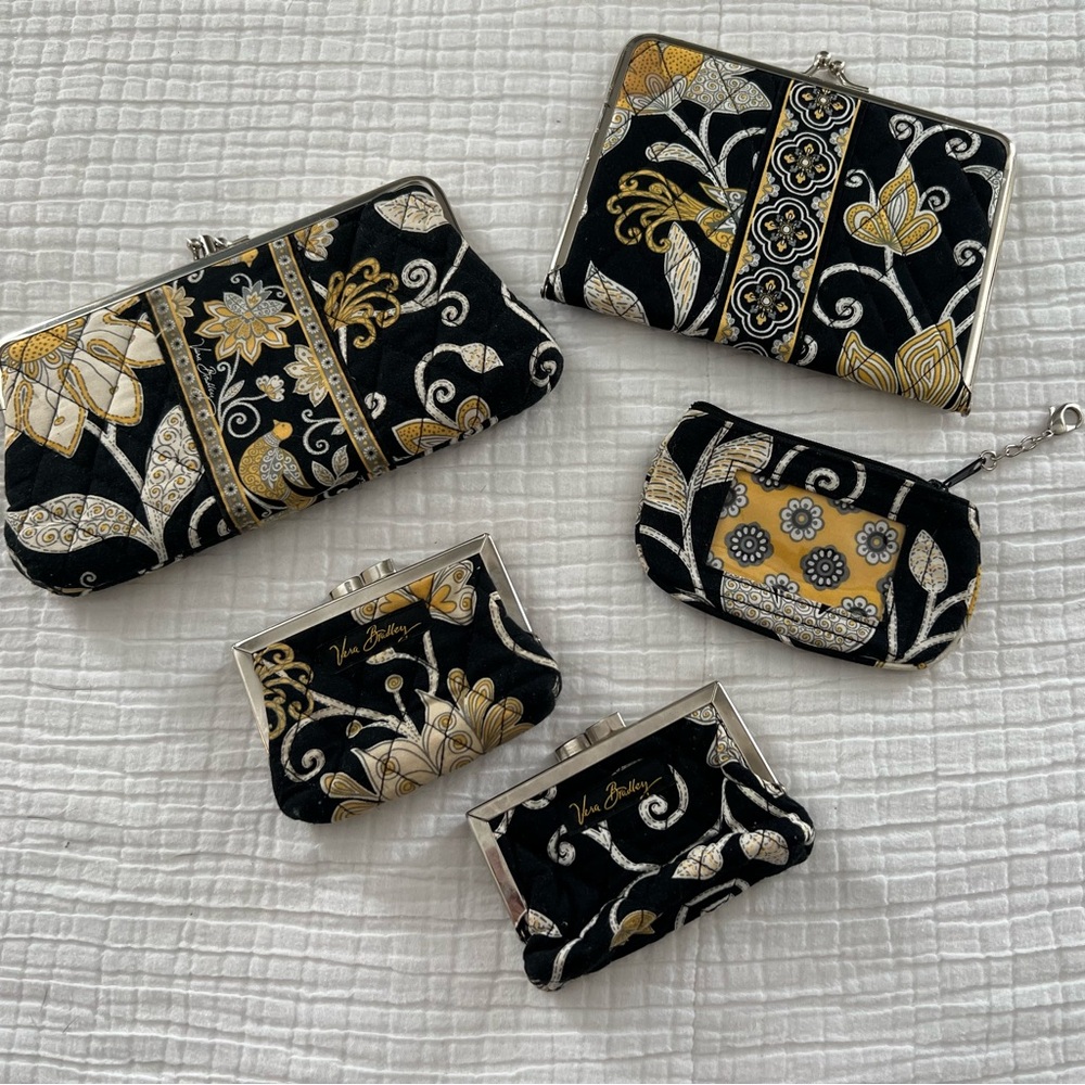 Vera Bradley “Yellow Bird” Clutch accessory set of 5